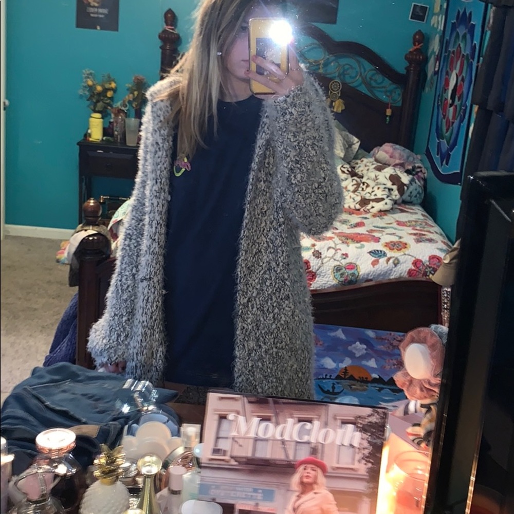 Black and white fuzzy cardigan